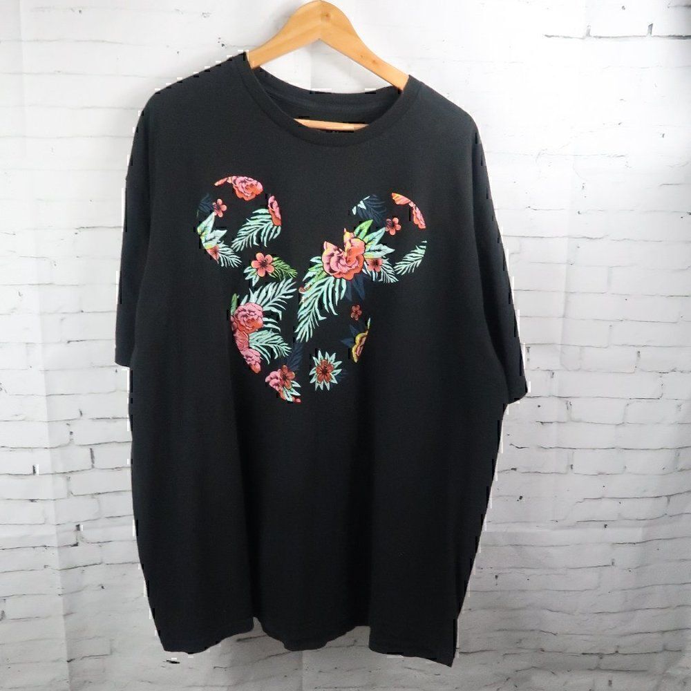 DISNEY BLACK TROPICAL FLORAL MICKEY LOGO SHORT SLEEVE T SHIRT SIZE XXXL